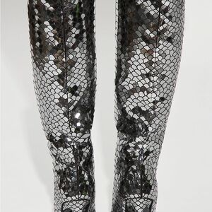 Fashion Nova Silver Over the Knee Boots